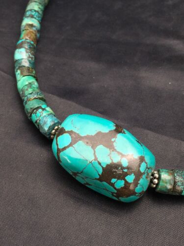 Navajo Spiderweb Turquoise Heishi Necklace | Sterling Silver | 21" | Authentic Native American Handmade | 2960