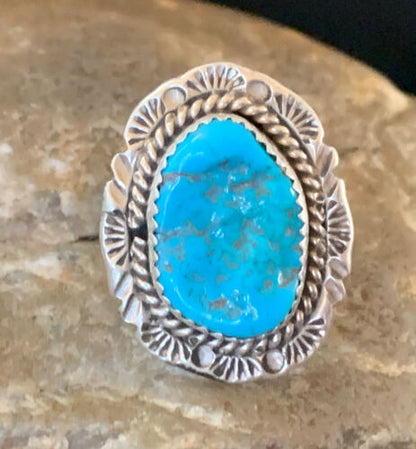 Southwestern Navajo Blue Kingman Turquoise Ring | Sterling Silver | Sz 7 | 12209