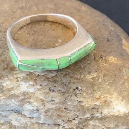 Women's Navajo Gaspeite Inlay Ring | Sterling Silver | Sz 5.5 | Authentic Native American Handmade | 12464