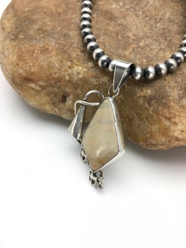 Navajo White Stone Necklace and Pendant Set | Sterling Silver | Authentic Native American Handmade | 2" | 2782