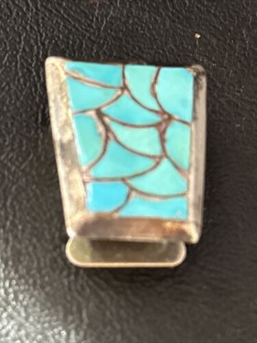 Men's Bolo Tie | Zuni Fish Scale Kingman Turquoise Inlay | Sterling Silver | 14756