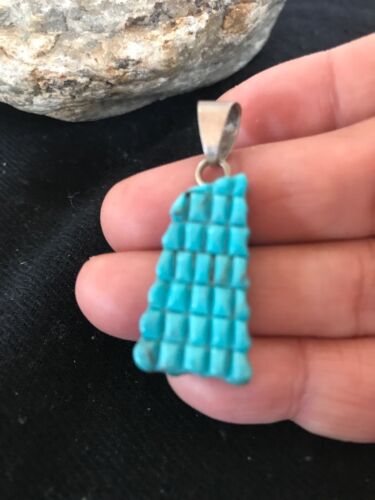 Navajo Blue Turquoise Corn Inlay Pendant | Sterling Silver | Authentic Native American Handmade | 13315