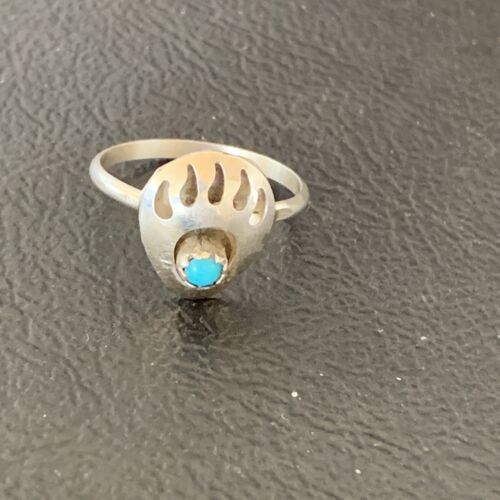 Navajo Bear Paw Blue Turquoise Pinky Ring | Sterling Silver | Sz 4.5 | 10838