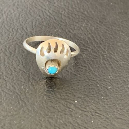 Navajo Bear Paw Blue Turquoise Pinky Ring | Sterling Silver | Sz 4.5 | 10838