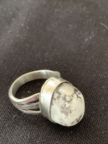 Navajo White Buffalo Turquoise Ring | Sterling Silver | Sz 9.5 | Authentic Native American Handmade | 01445
