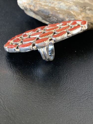 Navajo Red Coral Cluster Ring | Authentic Native American Sterling Silver | Multi-Stone | Sz 7 | 12231