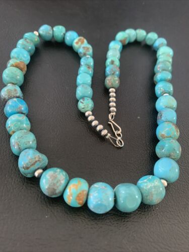 Navajo Blue Turquoise Bead Necklace Pendant | Sterling Silver | Authentic Native American Handmade | 20" | 02205