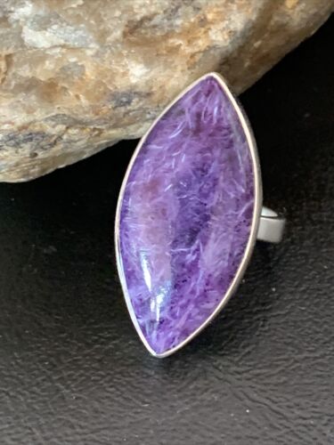 Navajo Purple Charoite Ring | Sterling Silver | Sz 7.5 Adjustable | Authentic Native American Handmade | 10529