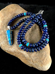 Navajo Opal, Lapis & Turquoise Inlay Pendant Necklace | Sterling Silver | Authentic Native American Handmade | 3348