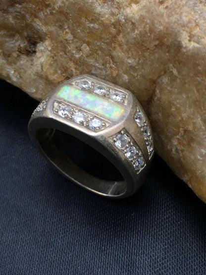 Navajo Sterling Silver Opal Wild Horse Ring | Sz 6.5 | 170