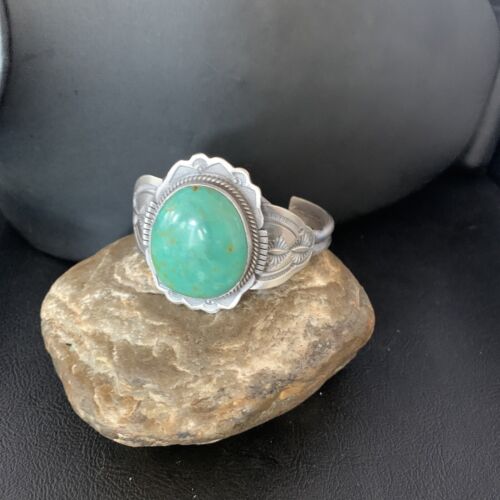 Native American Men's Green Royston Turquoise Cuff Bracelet | Sterling Silver | 14132
