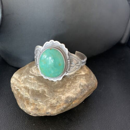 Native American Men's Green Royston Turquoise Cuff Bracelet | Sterling Silver | 14132