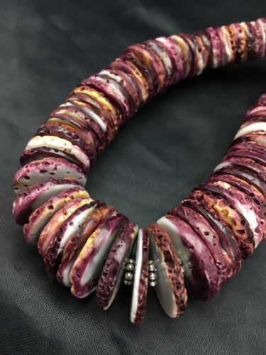 Purple Spiny Oyster Necklace | Navajo Sterling Silver | Authentic Native American Handmade | 23" | 2656