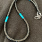 Navajo Blue Turquoise Heishi Onyx Necklace | Sterling Silver | Authentic Native American Handmade | 19" | 8823