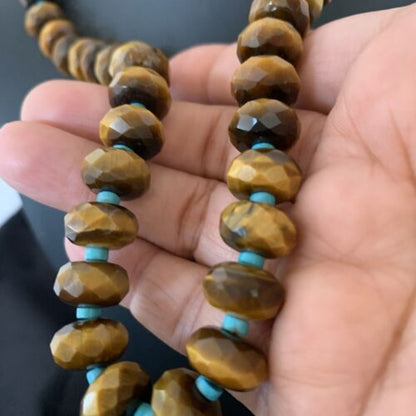 Southwestern Navajo Tigers Eye Necklace with Turquoise | Sterling Silver | 19" | 1496