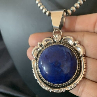 Native American Navajo Blue Lapis Pendant Necklace | Sterling Silver | Authentic Handmade | 11677 - Masha USA