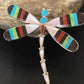 Zuni Coral Turquoise Inlay Dragonfly Necklace Pin Pendant | Sterling Silver | Native American Handmade | 11891