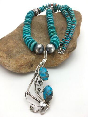Navajo Spiny Oyster Turquoise Pendant Necklace | Sterling Silver | 22" | Authentic Native American Handmade | 2659