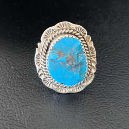 Southwestern Navajo Blue Kingman Turquoise Ring | Sterling Silver | Sz 9 | 12951