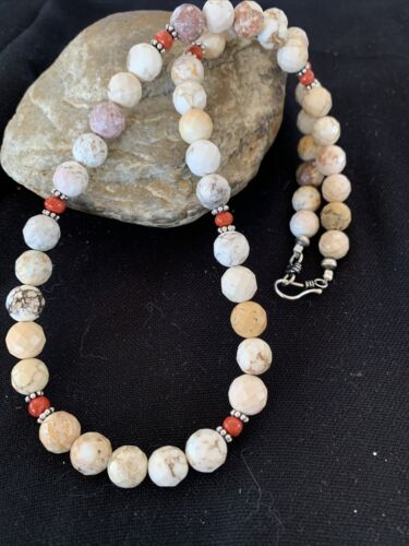 Navajo Turquoise Wild Horse Coral Necklace | Sterling Silver Naja | Authentic Native American Handmade | 20" | 964