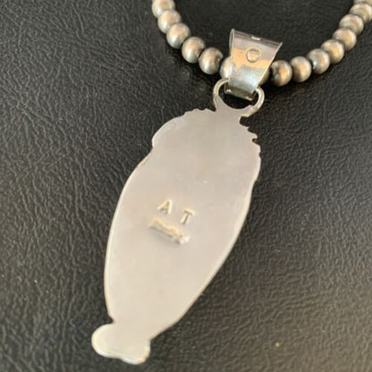 Men's Navajo Pearl White Buffalo Turquoise Sterling Necklace Pendant | 13757