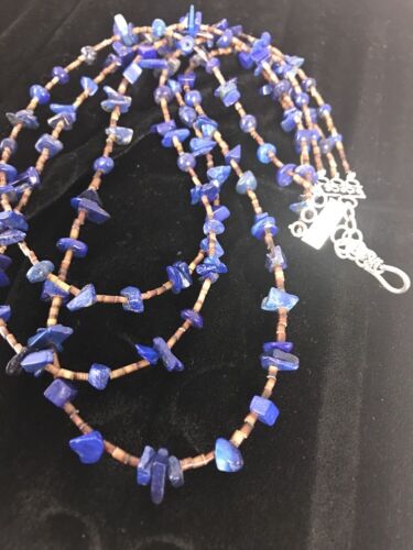 Navajo Multi Strand Necklace | Lapis Bone | Sterling Silver | 21" | Authentic Native American Handmade | 3343