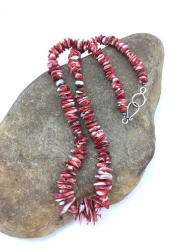 Navajo Red Spiny Oyster Necklace | Sterling Silver | Authentic Native American | 18" | 4767