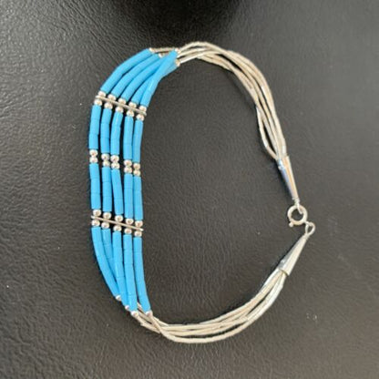 Navajo Blue Turquoise Heishi Bracelet | Sterling Silver | 5-Strand | 8" | Authentic Native American Handmade | 2177