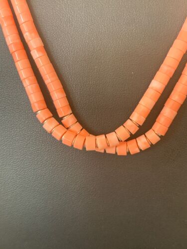 Navajo Pink Stabilized Coral Heishi Bead Necklace | 2 Strand | Sterling Silver | Authentic Native American Handmade | 4701