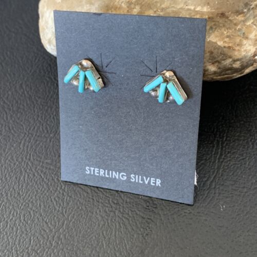 Zuni Handmade Kingman Turquoise Needle Point Stud Earrings | Sterling Silver | 13026