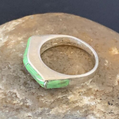 Women's Navajo Gaspeite Inlay Ring | Sterling Silver | Sz 5.5 | Authentic Native American Handmade | 12464