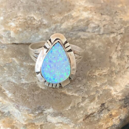 Navajo Blue Opal Inlay Band Ring | Sz 7 | Authentic Native American Handmade | 12419