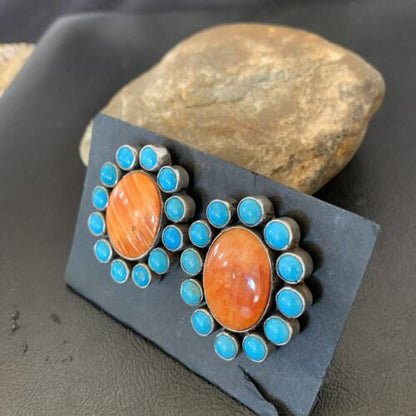 XXL Blue Kingman Turquoise Spiny Oyster Earrings | Sterling Silver | 2" | 1574