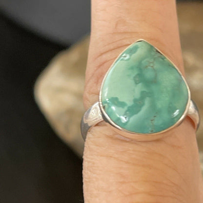Navajo Sterling Silver Natural Blue Turquoise Ring | Sz 9 | Authentic Native American Handmade | 11436 - Masha USA