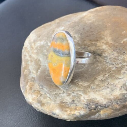 Navajo Bumble Bee Jasper Ring | Sterling Silver | Sz 8 Adjustable | Authentic Native American Handmade | 11542