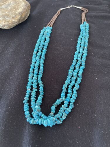 Navajo Kingman Turquoise 3 Strand Necklace | Sterling Silver | Authentic Native American Handmade | 1160