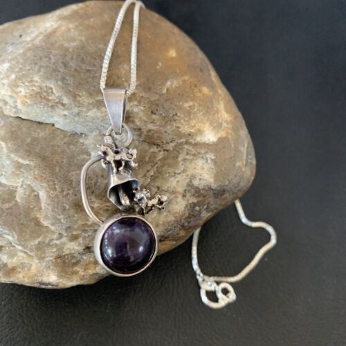 Navajo Black Onyx Inlay Pendant | Sterling Silver | Authentic Native American Handmade | 12934