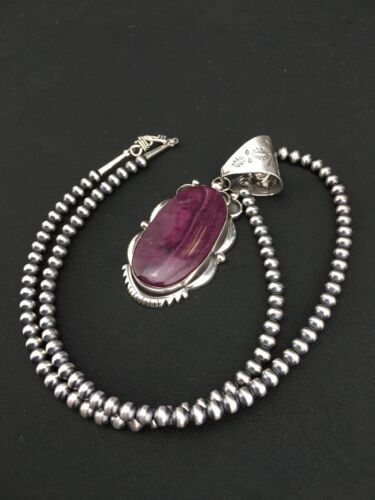 Navajo Pearls Purple Spiny Oyster Pendant Necklace | Sterling Silver | Native American Handmade | 4815