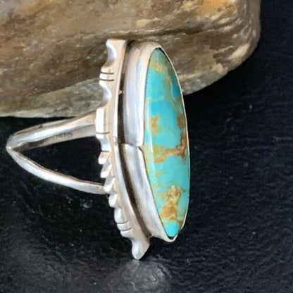 Southwestern Navajo Blue Kingman Turquoise Ring | Sterling Silver | Sz 9 | 13528
