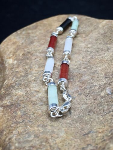 Navajo Turquoise Tube Link Bracelet | Sterling Silver | Authentic Native American Handmade | 4032