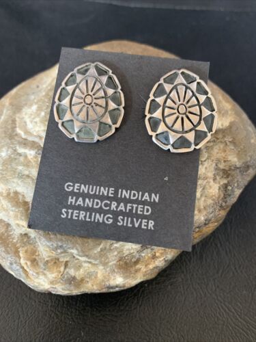 Southwestern Sterling Silver Oval Stud Earrings | 1" | Authentic Native American Handmade | 13001