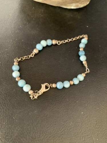 Navajo Blue Larimar Link Bracelet | Sterling Silver | 6mm | 8.5" | Authentic Native American Handmade | 14186