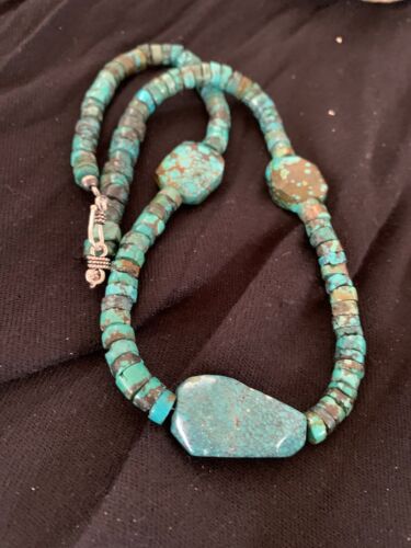 Navajo Turquoise Nugget Heishi Bead Necklace | Sterling Silver | Authentic Native American Handmade | 21" | 4654