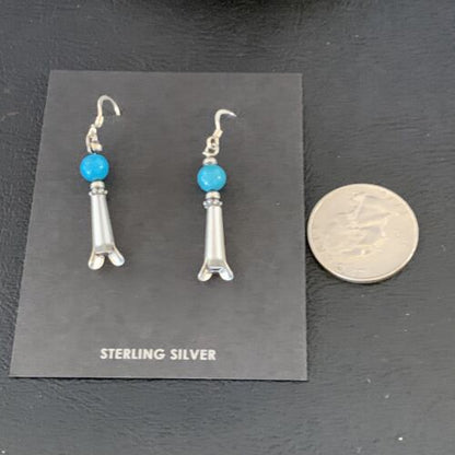 Women's Squash Blossom Dangle Earrings | Sterling Silver Blue Turquoise | 1.25" | 13019