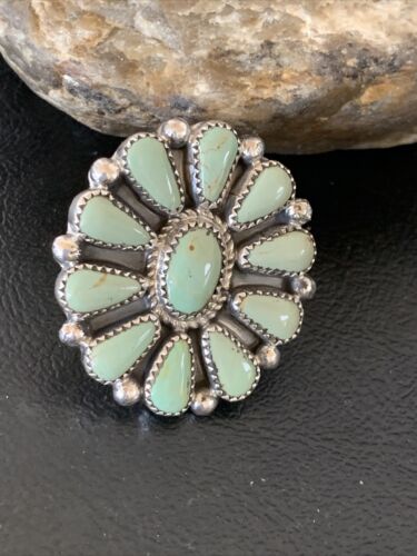 Navajo Green Turquoise Cluster Ring | Authentic Native American Sterling Silver | Multi-Stone | Sz 7 | 12192