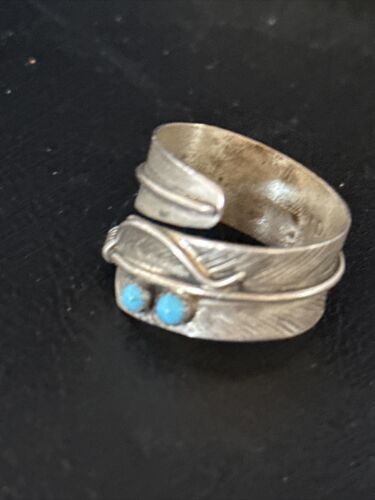 Navajo Blue Kingman Turquoise Feather Ring | Authentic Native American Sterling Silver | Multi-Stone | Sz 9 | 14793