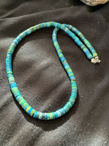 Navajo Pearls Azurite Heishi Necklace | Sterling Silver | 20" | Authentic Native American Handmade | 01037