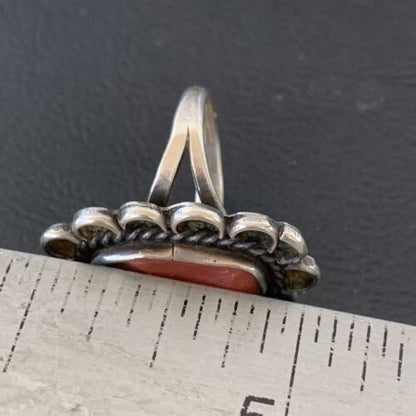 Native American Old Pawn Navajo Red Coral Ring | Sterling Silver | Sz 6 | 10369