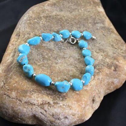 Native American Sterling Silver Bracelet | Sleeping Beauty Turquoise Inlay | 6.75" | 10146