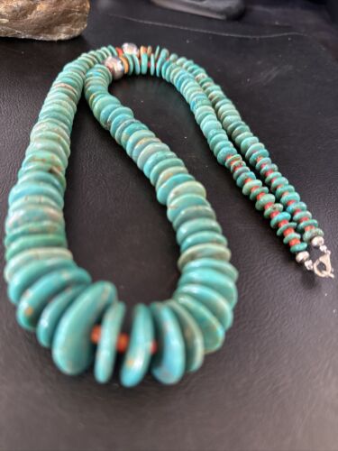 Navajo Turquoise Spiny Oyster Necklace | Sterling Silver | Authentic Native American | 32" | 14362